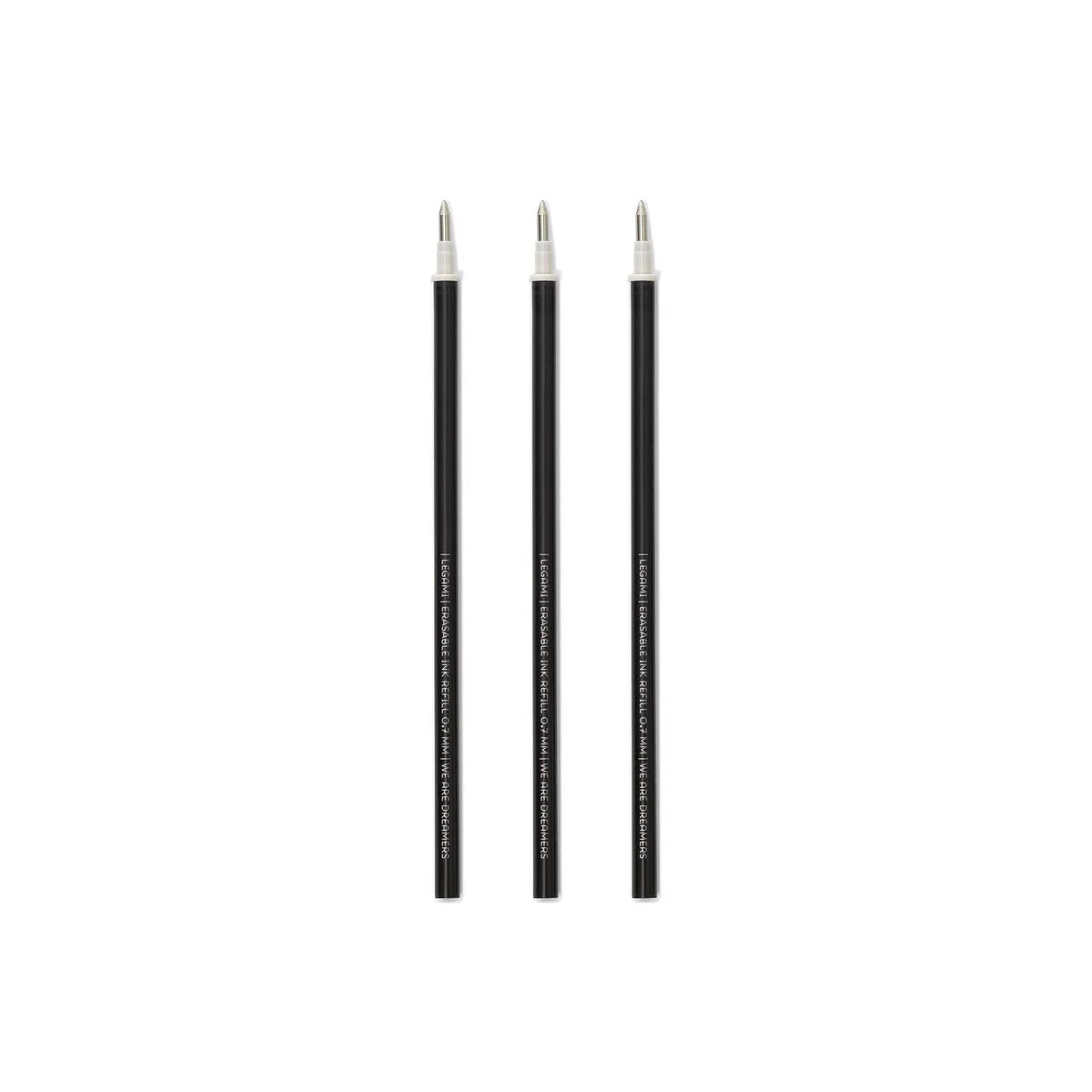 Set of 3 Refills for Erasable Gel Pens - Black Ink - Erasable Pen LEGAMI Refill
