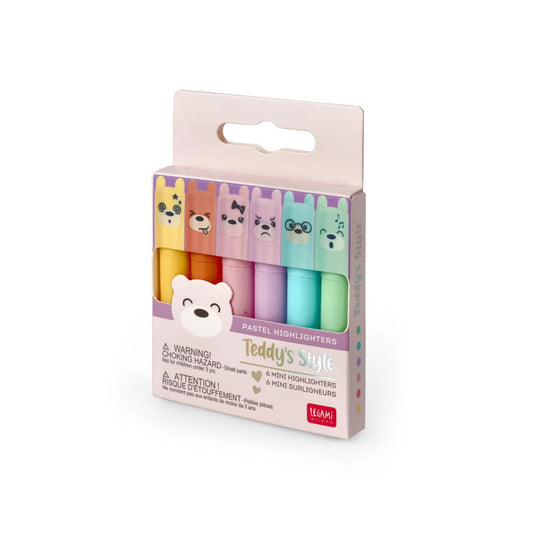 Set of 6 Mini Pastel Highlighters - Teddy's Style - LEGAMI Highlighter Pens