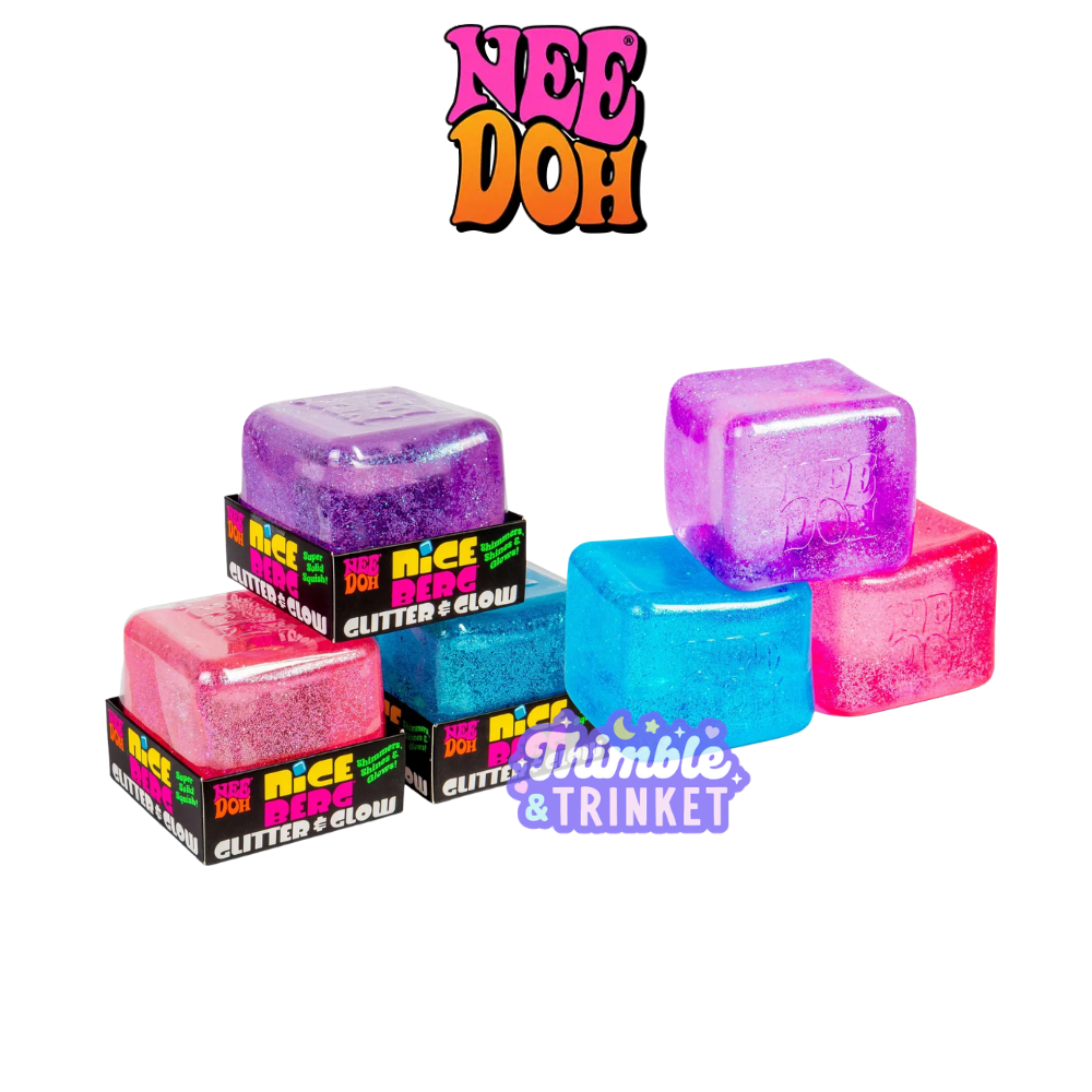 NeeDoh Nice Berg Glitter & Glow Squishy Toy Cube, Big Glow in the Dark Fidget