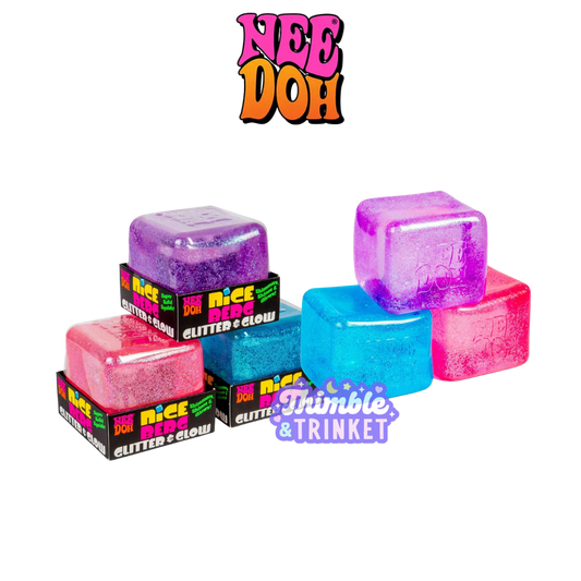 NeeDoh Nice Berg Glitter & Glow Squishy Toy Cube, Big Glow in the Dark Fidget