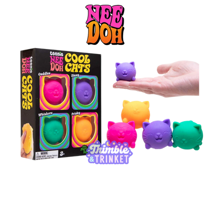 NeeDoh Teenie Cool Kittens 4 Pack - Mini Fidget Toy Pack, Sensory Toys, Squishy Cats