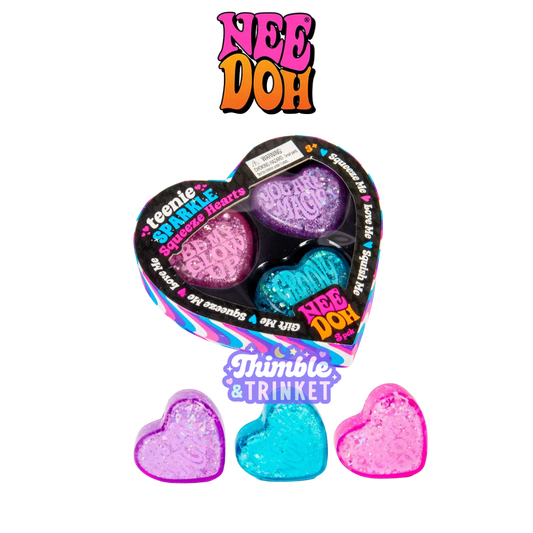 NeeDoh Teenie Sparkle Hearts Small Sparkly Valentines Squishy Fidget Toys 3 Pack