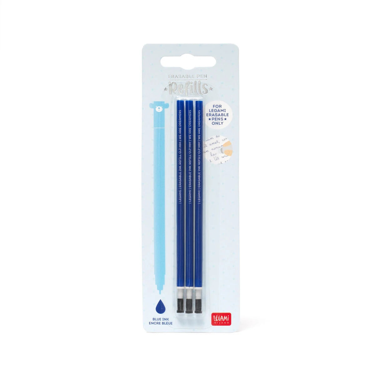 Set of 3 Refills for Erasable Gel Pens - Blue Ink - Erasable Pen LEGAMI Refill