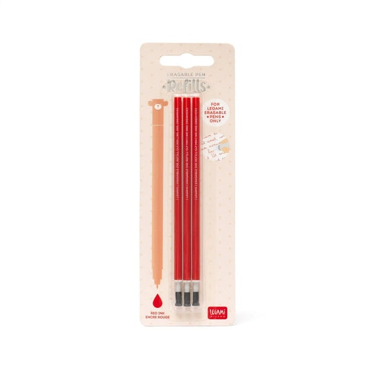 Set of 3 Refills for Erasable Gel Pens - Red Ink - Erasable Pen LEGAMI Refill