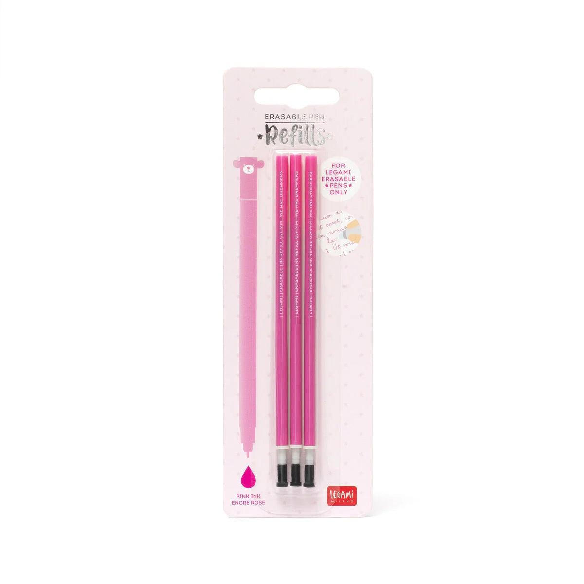 Set of 3 Refills for Erasable Gel Pens - Pink Ink - Erasable Pen LEGAMI Refill