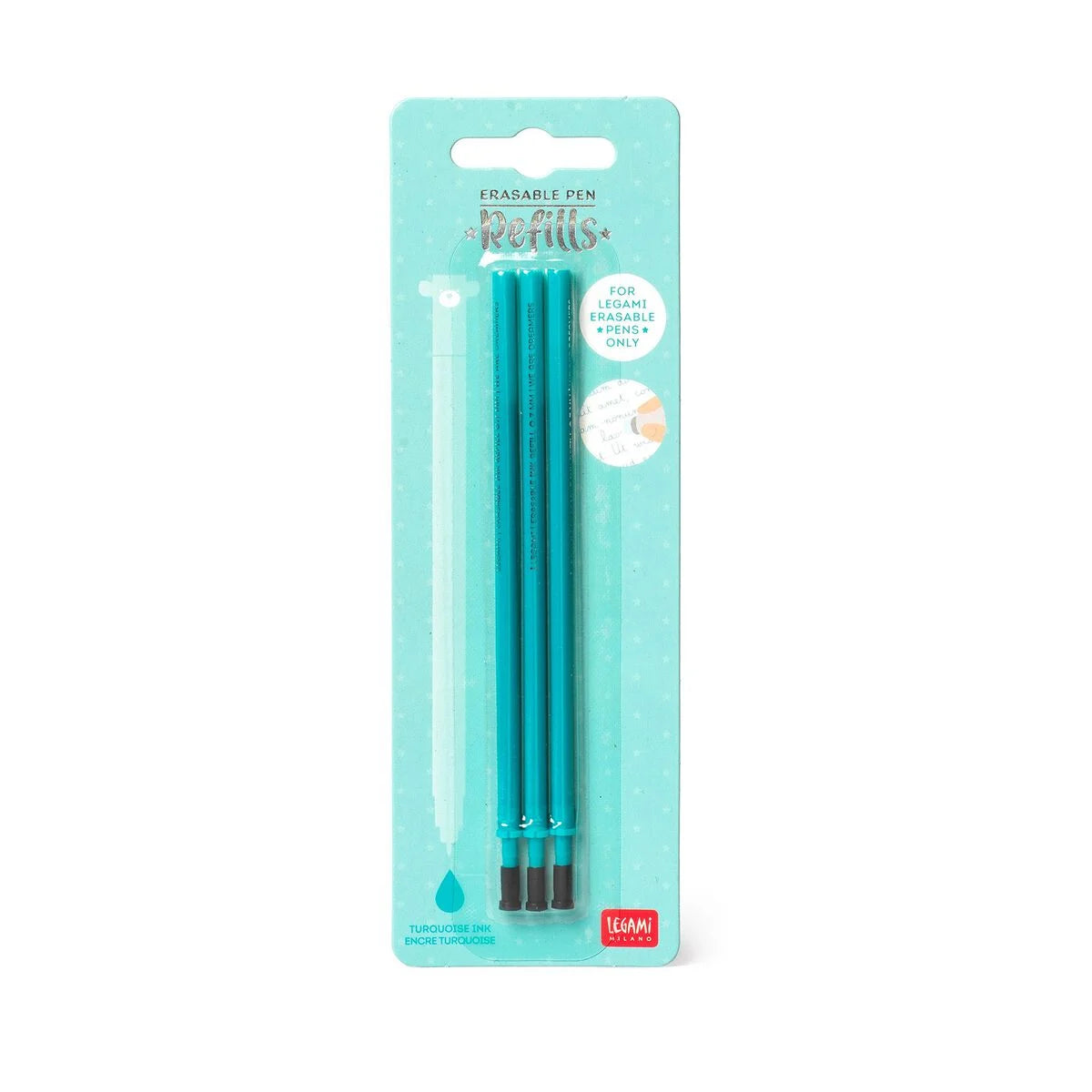 Set of 3 Refills for Erasable Gel Pens - Turquoise Ink - Erasable Pen LEGAMI Refill