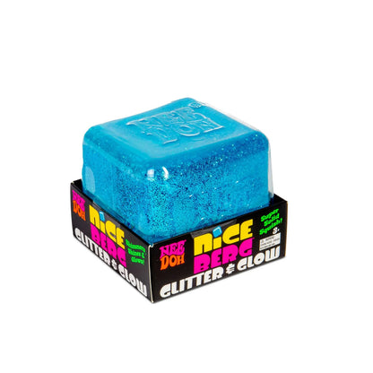 NeeDoh Nice Berg Glitter & Glow Squishy Toy Cube, Big Glow in the Dark Fidget