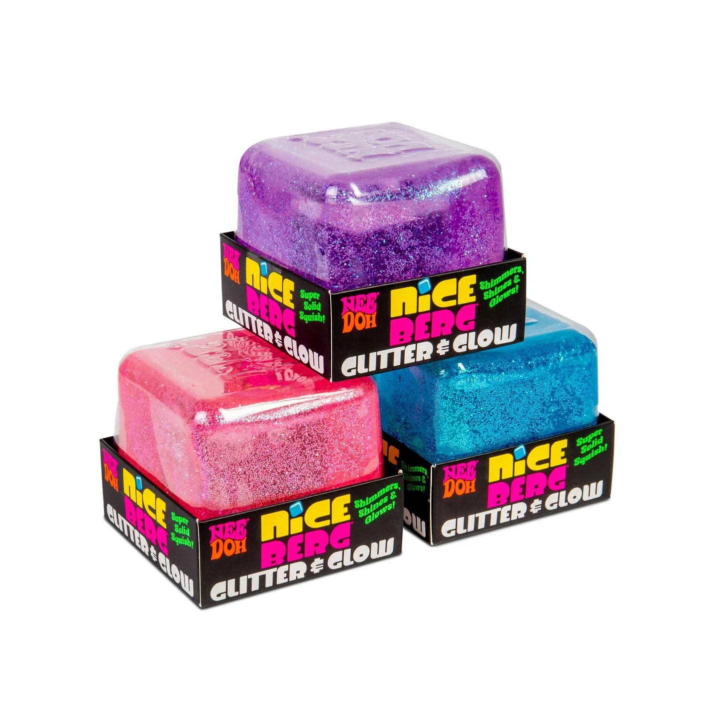 NeeDoh Nice Berg Glitter & Glow Squishy Toy Cube, Big Glow in the Dark Fidget